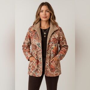 The Bomb Boho Chic Floral Sherpa Jacket – Size Medium
